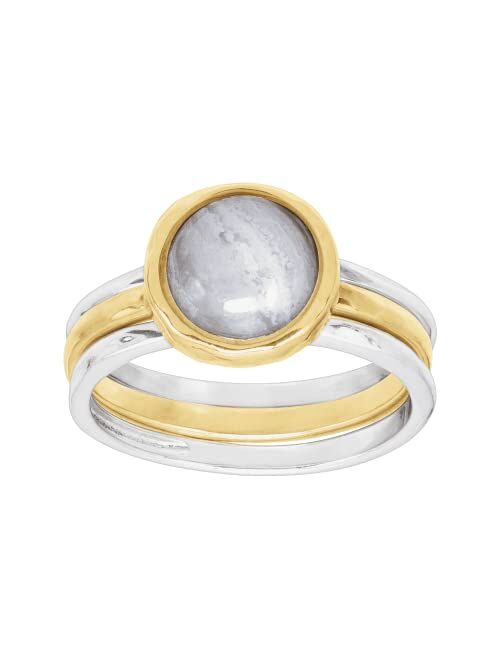 Silpada 'in Good Campanile' Stacking Rings with Natural Blue Lace Agate in Sterling Silver & Brass