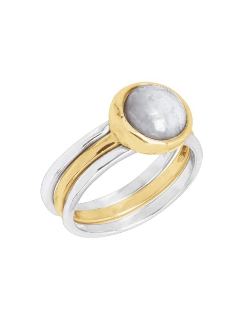 Silpada 'in Good Campanile' Stacking Rings with Natural Blue Lace Agate in Sterling Silver & Brass