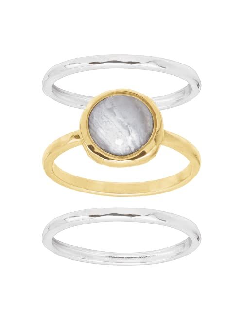 Silpada 'in Good Campanile' Stacking Rings with Natural Blue Lace Agate in Sterling Silver & Brass