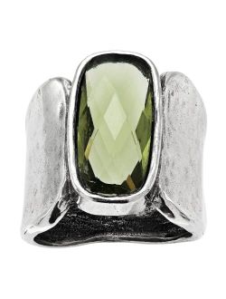 'Zircon Token' Olive Green Cubic Zirconia Ring in Sterling Silver