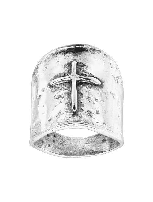 Silpada 'Raised Cross' Tapered Cross Ring in Hammered Sterling Silver