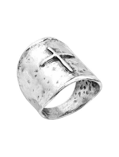 Silpada 'Raised Cross' Tapered Cross Ring in Hammered Sterling Silver