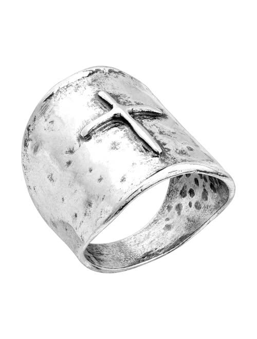 Silpada 'Raised Cross' Tapered Cross Ring in Hammered Sterling Silver