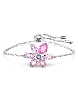 Gema Bracelet, Mixed Cuts, Flower, Pink Crystal, Rhodium Finish