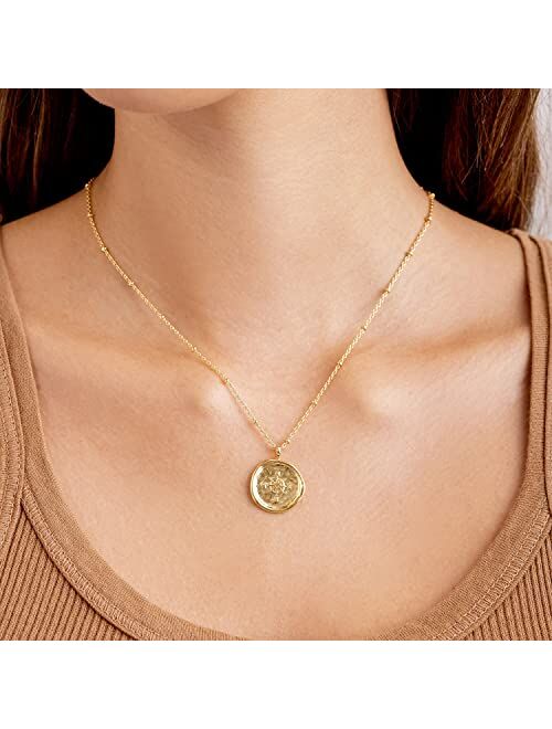 gorjana Women's Compass Coin Pendant Necklace, 18K Gold or Silver Plated Medallion, Adjustable 19 inch Chain