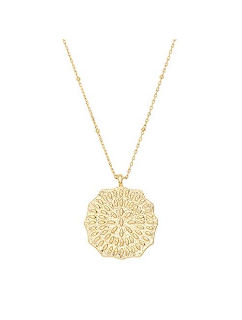 gorjana Women's Mosaic Coin Pendant Adjustable Necklace, 18K Gold Plated Medallion, 19 inch Chain