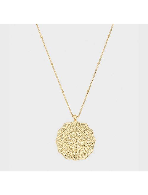 gorjana Women's Mosaic Coin Pendant Adjustable Necklace, 18K Gold Plated Medallion, 19 inch Chain