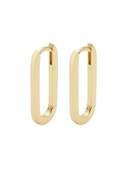 Women's Parker Huggie Earrings, 18K Gold Plated and Silver Plated, High Shine Retro Elongated Hoops