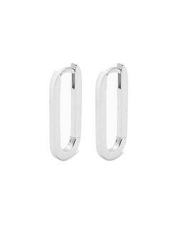 Women's Parker Huggie Earrings, 18K Gold Plated and Silver Plated, High Shine Retro Elongated Hoops