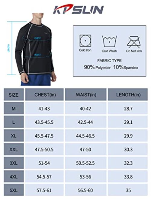 KPSUN Mens Swim Shirts UPF 50+ Rash Guard Long Sleeve Sun UV Protection Beach Shirts Quick Dry Fishing T-Shirt