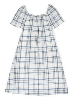 checked short-sleeve smock dress