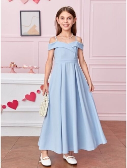 Girls 1 PC Cold Shoulder Fold Pleated Dress