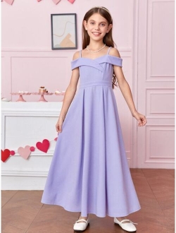 Girls 1 PC Cold Shoulder Fold Pleated Dress