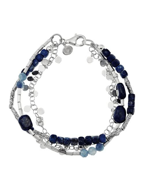 Silpada 'Azurro' Aquamarine & Hematite Bead Bracelet in Sterling Silver, 7.5"