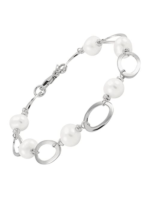 Silpada 'Say It with Cultured Pearls' 8 mm Freshwater Cultured Pearl Link Bracelet in Sterling Silver, 7.5"