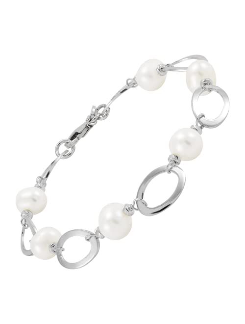 Silpada 'Say It with Cultured Pearls' 8 mm Freshwater Cultured Pearl Link Bracelet in Sterling Silver, 7.5"