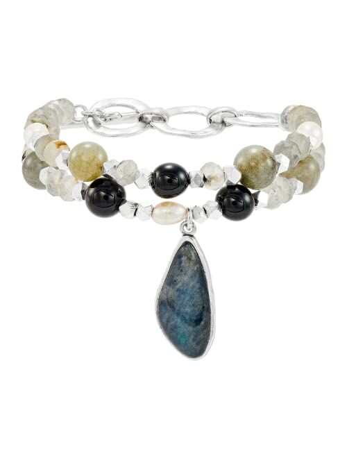 Silpada 'Lumin' Sterling Silver Pearl, Onyx and Labradorite Bead Bracelet, 8"