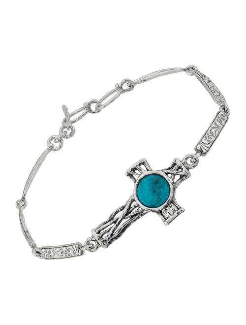 Silpada 'Cross To Wear' Pressed Turquoise Bracelet in Sterling Silver, 7.25"