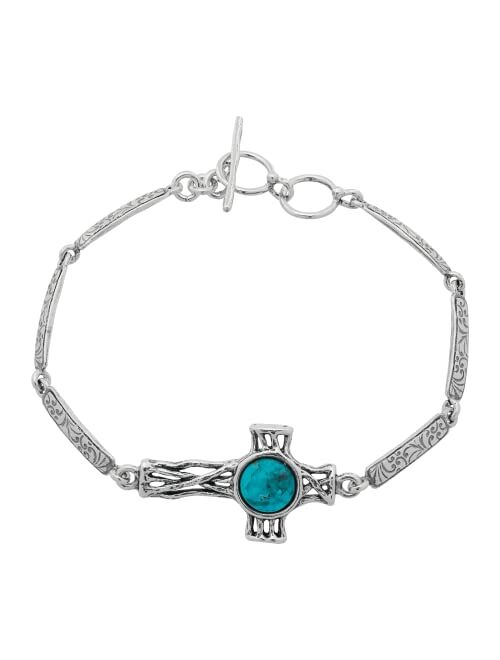 Silpada 'Cross To Wear' Pressed Turquoise Bracelet in Sterling Silver, 7.25"