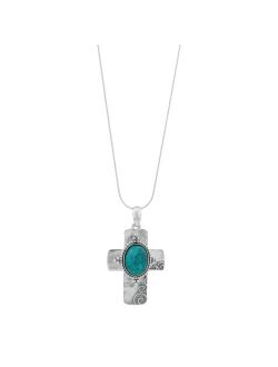 'Cross To Wear' Pressed Turquoise Pendant Necklace in Sterling Silver, 18"   2"