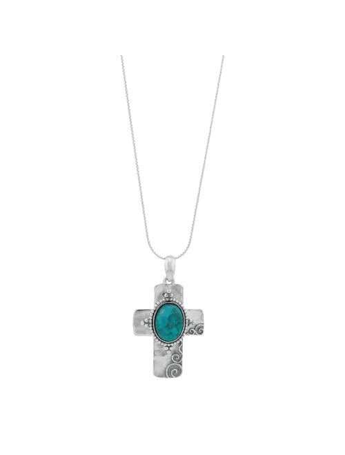 Silpada 'Cross To Wear' Pressed Turquoise Pendant Necklace in Sterling Silver, 18" + 2"