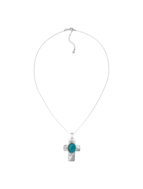 Silpada 'Cross To Wear' Pressed Turquoise Pendant Necklace in Sterling Silver, 18" + 2"