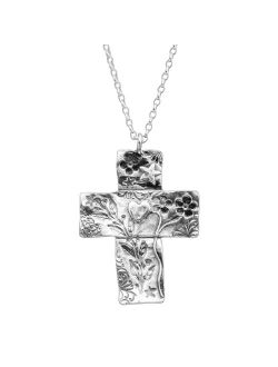 'Dropmore' Floral Cross Pendant Necklace in Sterling Silver, 22"   2"