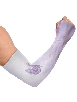 WELLDAY Flower Dragonfly Gardening Sleeves with Thumb Hole Farm Sun Protection Arm Sleeves for Women Men