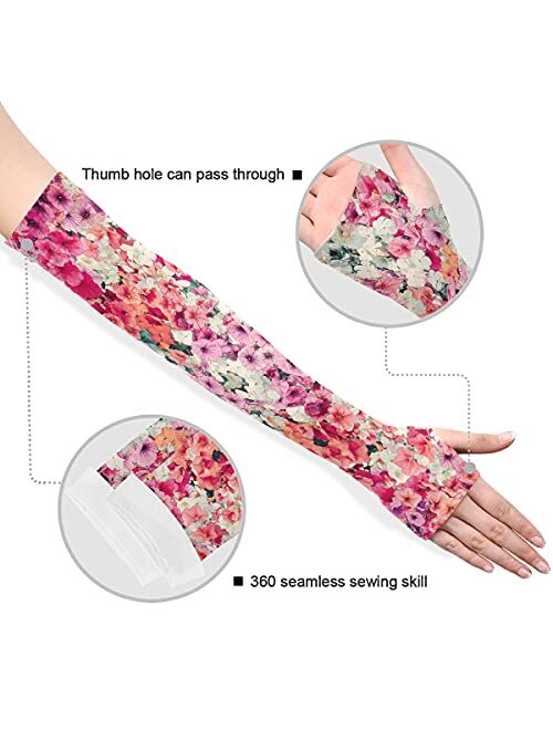 WELLDAY Flower Dragonfly Gardening Sleeves with Thumb Hole Farm Sun Protection Arm Sleeves for Women Men