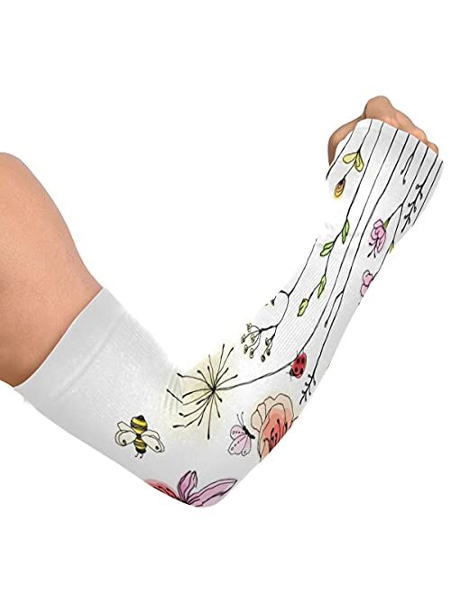 WELLDAY Flower Dragonfly Gardening Sleeves with Thumb Hole Farm Sun Protection Arm Sleeves for Women Men