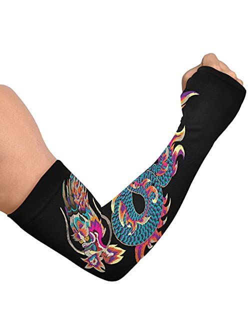 WELLDAY Flower Dragonfly Gardening Sleeves with Thumb Hole Farm Sun Protection Arm Sleeves for Women Men