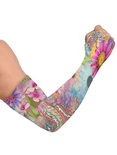 WELLDAY Flower Dragonfly Gardening Sleeves with Thumb Hole Farm Sun Protection Arm Sleeves for Women Men