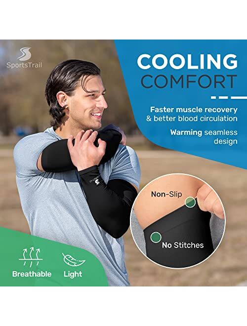 sportstrail Cooling Arm Sleeves for Men & Women Breathable, Moisture-Wicking Arm Sleeves for Women, Men & Kids