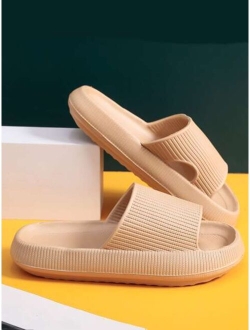 Quntailove Shoes Men Cut Out Single Band Slides Non-slip Quick Drying Soft Sole Bathroom Slippers