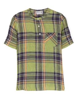 tartan collarless shirt