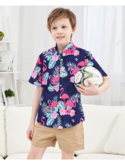 Haydendear Little & Big Boys Button Down Hawaiian Shirts Short Sleeve Tropical Aloha Dress Shirt Tops for Kids Toddlers 3-14T