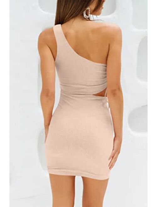 SySea Women's One Shoulder Cutout Dress Summer Ruched Bodycon Sleeveless Mini Dresses