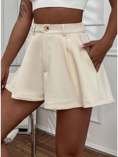 SHEIN Unity Solid Plicated Wide Leg Shorts