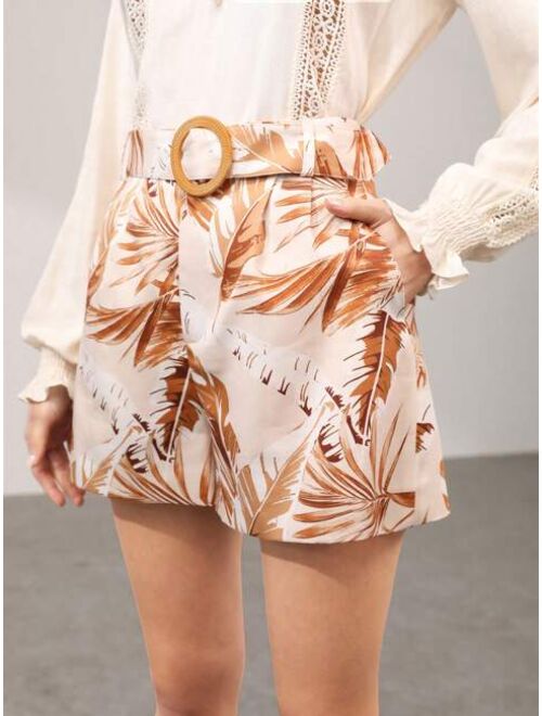 MOTF Premium Leaf Print Belted Shorts