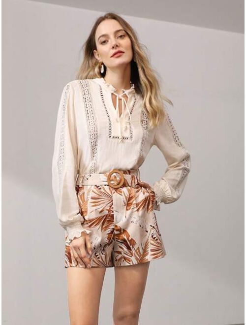 MOTF Premium Leaf Print Belted Shorts