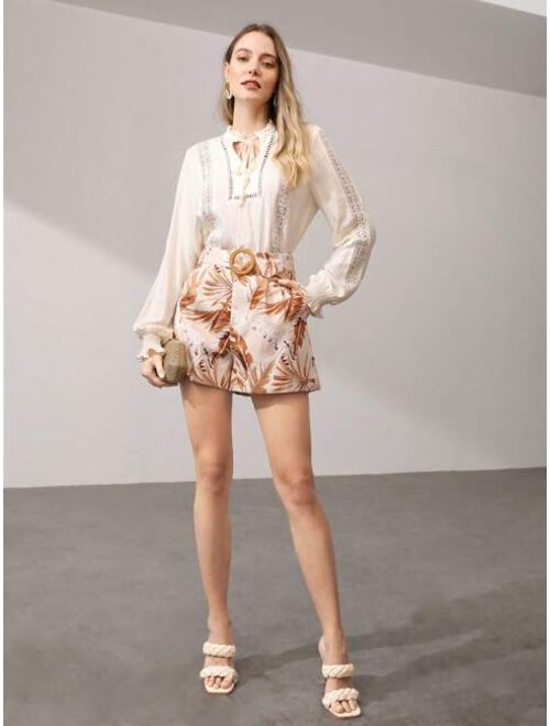 MOTF Premium Leaf Print Belted Shorts