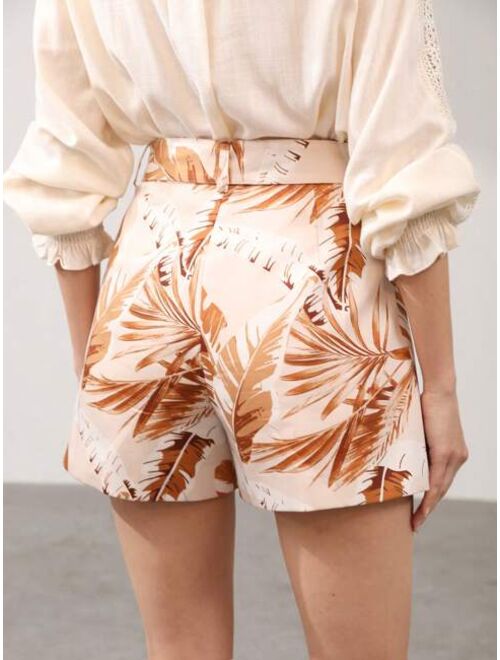 MOTF Premium Leaf Print Belted Shorts