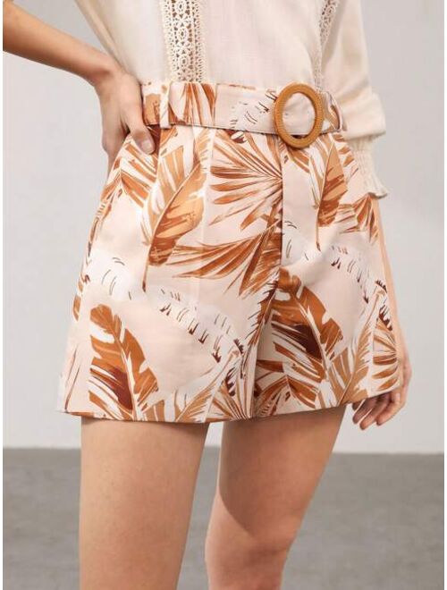 MOTF Premium Leaf Print Belted Shorts