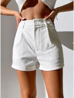 PETITE Roll Hem High Waist Shorts