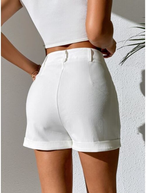 SHEIN PETITE Roll Hem High Waist Shorts