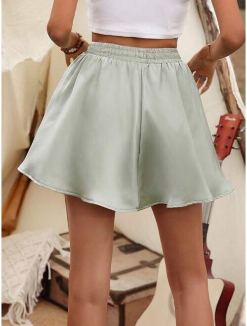 SHEIN VCAY Solid Elastic Waist Wide Leg Shorts