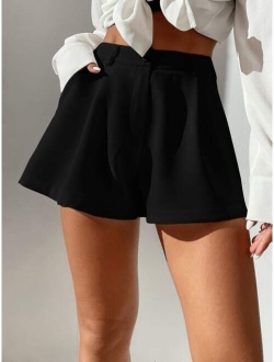 PETITE Solid Slant Pocket Wide Leg Shorts