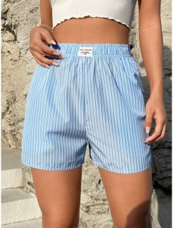 EZwear Striped Print Patch Detail Shorts