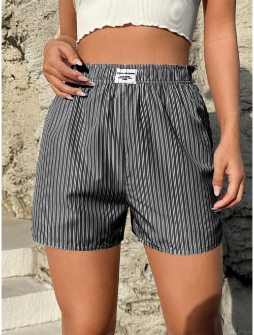 SHEIN EZwear Striped Print Patch Detail Shorts