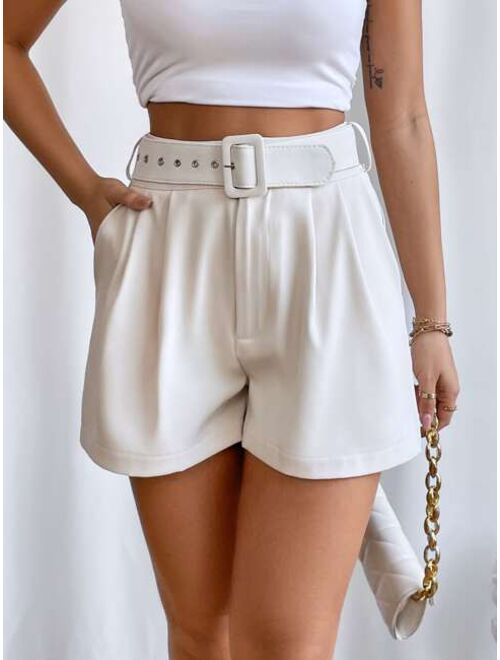 SHEIN Unity Fold Pleated Belted Wide Leg Shorts